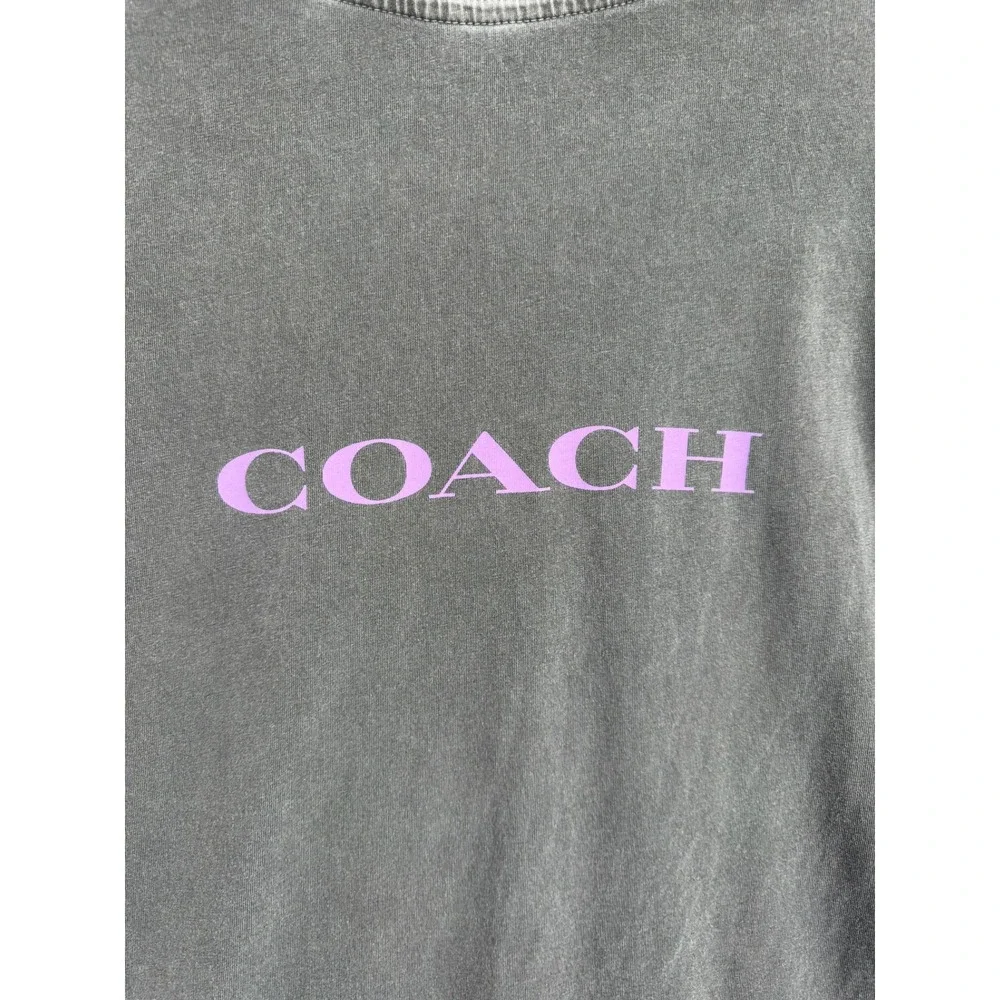 Coach Graphic T-Shirt Women XS Charcoal Purple Teddy Bear Heart Oversized